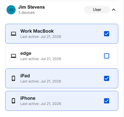 Expand a member's device list and select which devices to include