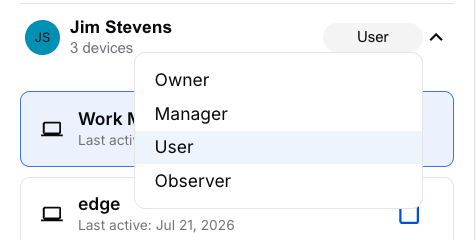 Set the member's role from the role dropdown