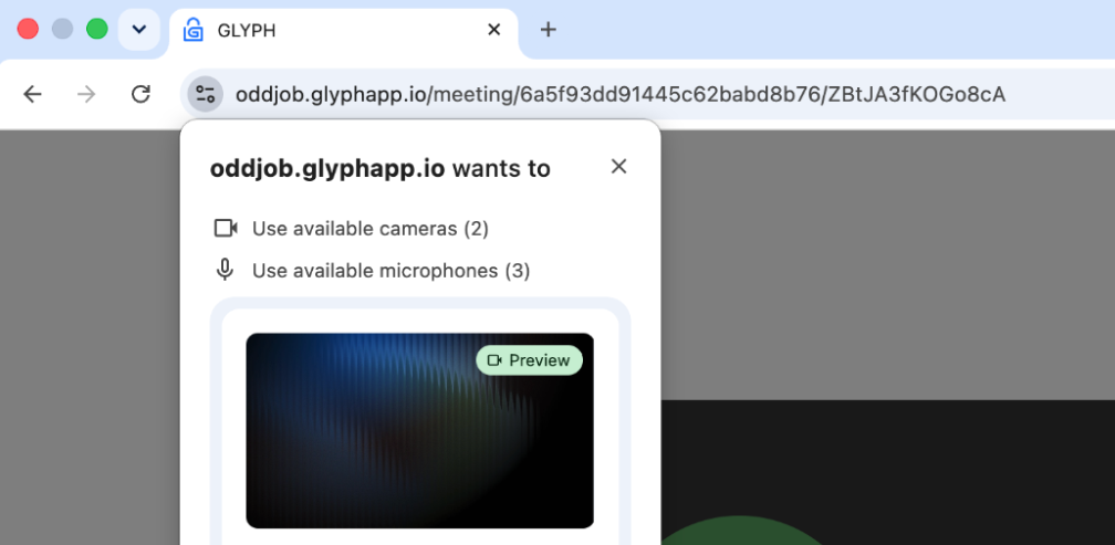 Browser prompt requesting access to your camera and microphone