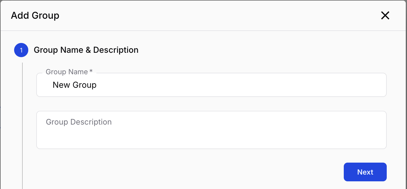 Step 1 — enter a group name and description