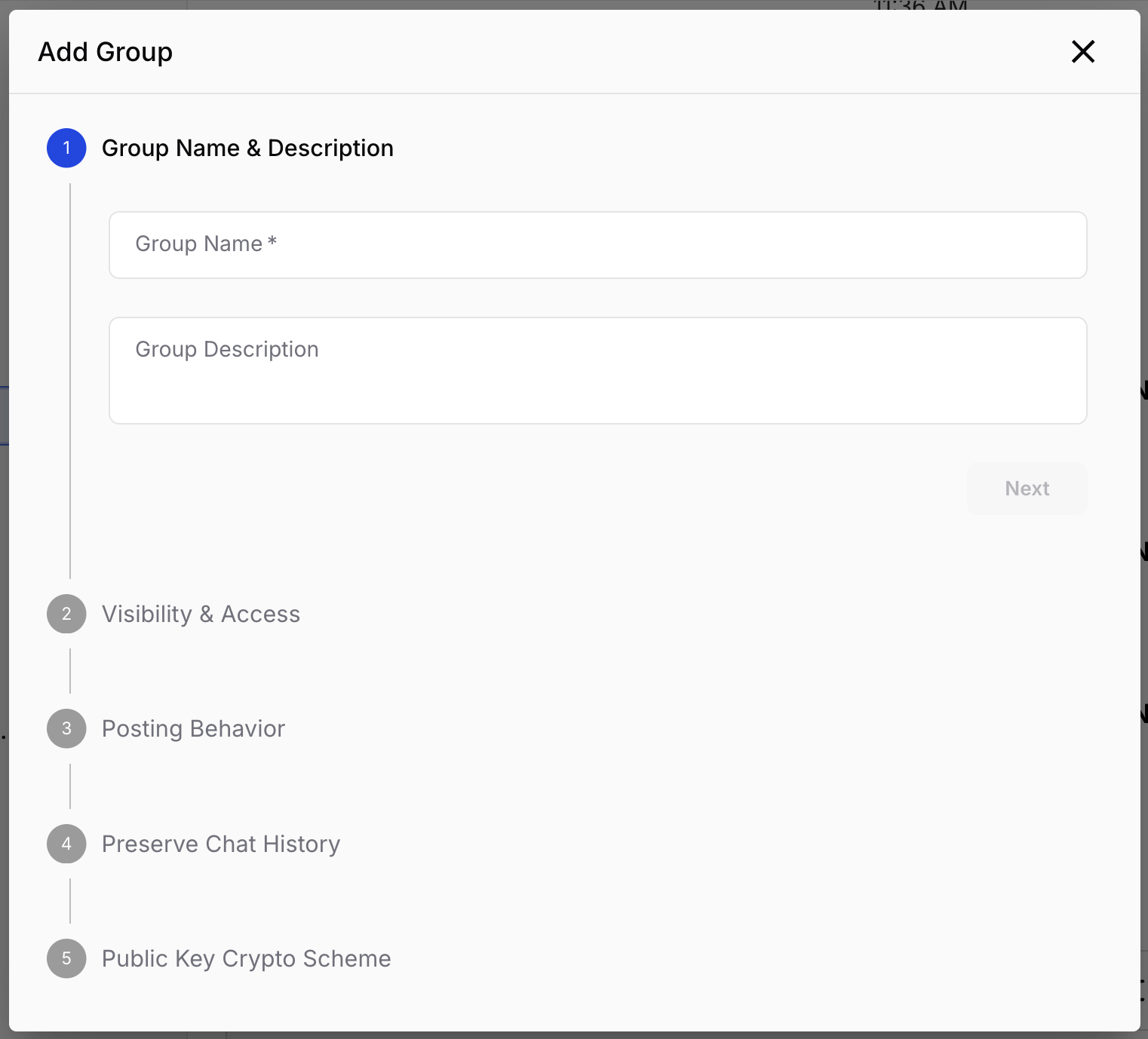 The Add Group wizard walks through each setting in order