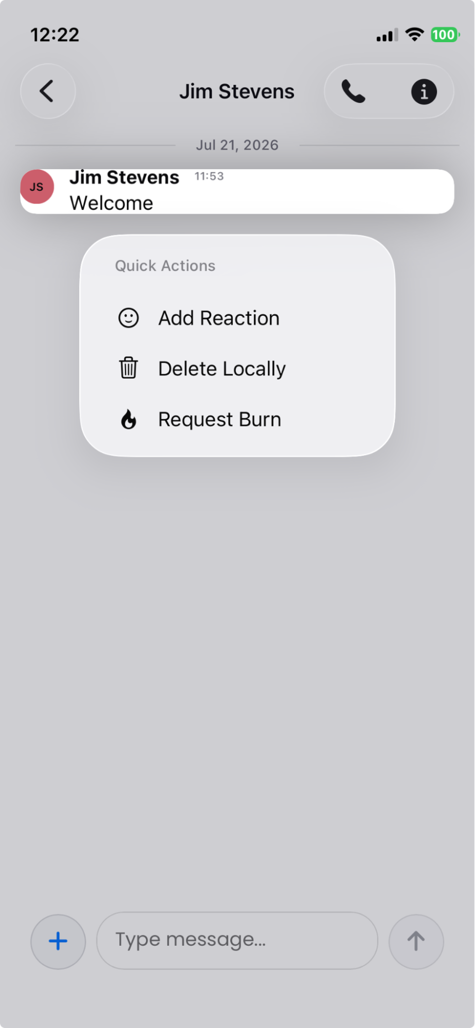 Long-press Quick Actions — Delete Locally or Request Burn
