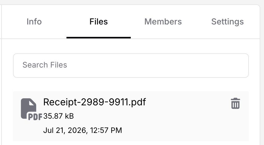Web — the Files tab with a search box and the shared files list