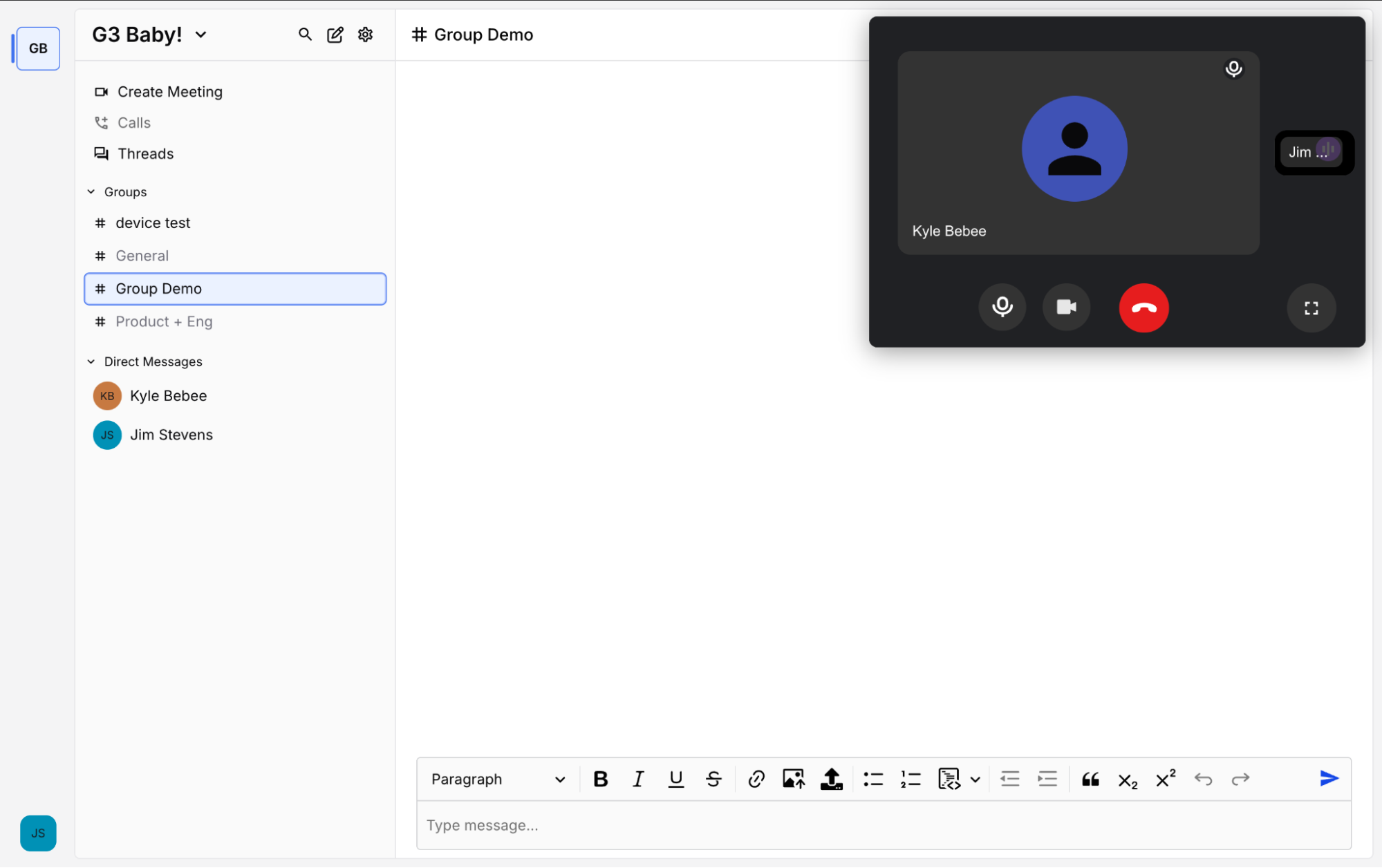 Web — the in-call widget after accepting