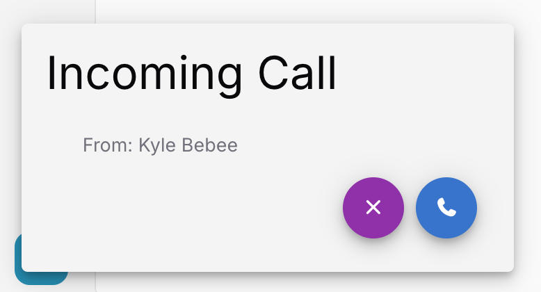 Web — an incoming call notification with decline and accept buttons