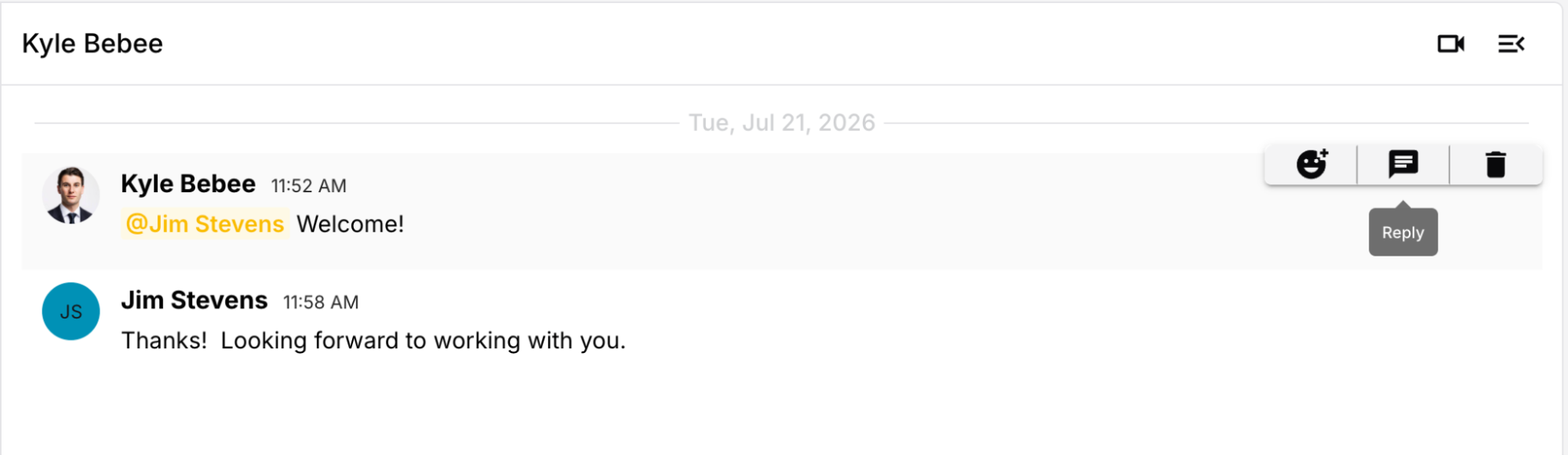 Hover a message and click the reply icon to start a thread