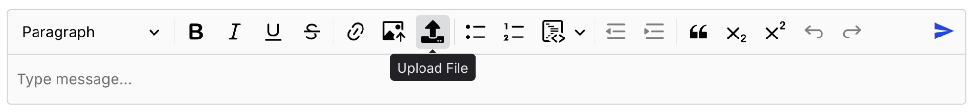 Web — the Upload File button in the message composer toolbar