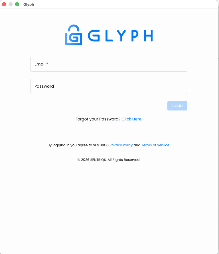 GLYPH sign-in pop-up modal