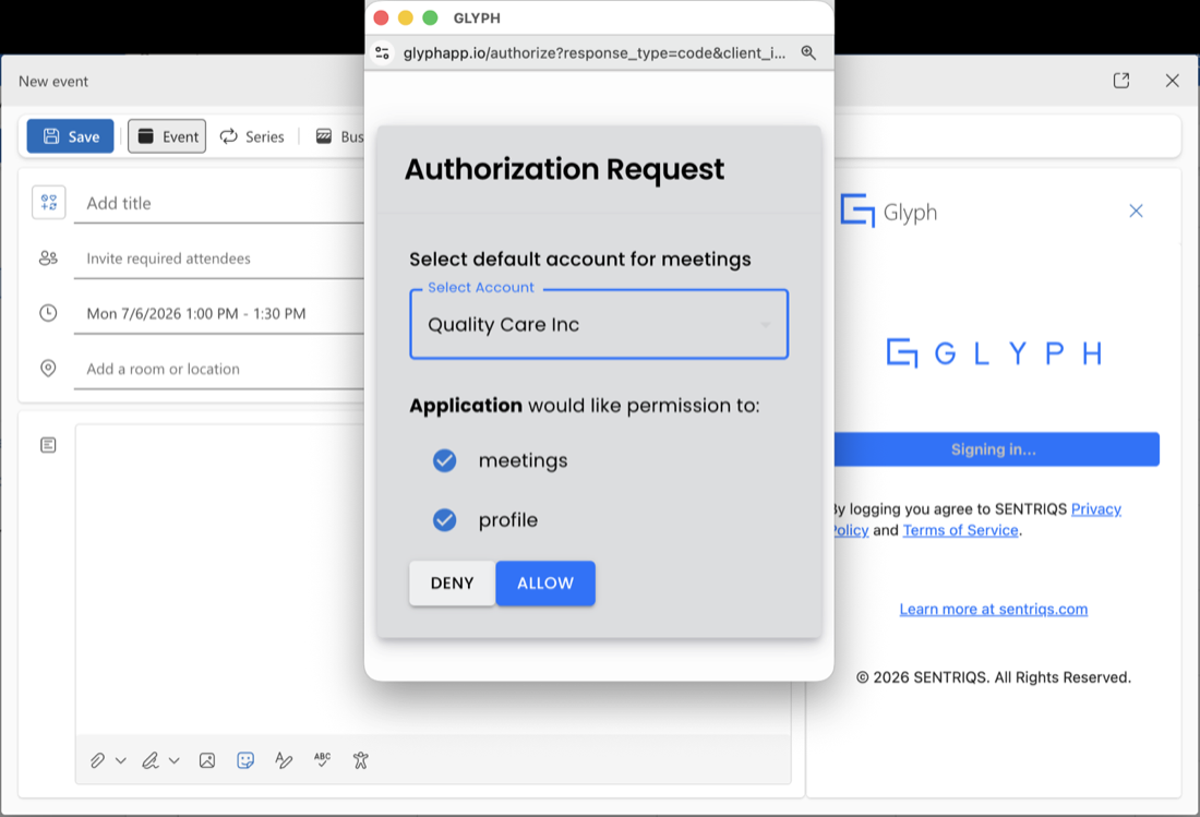 Selecting a workspace and allowing permissions